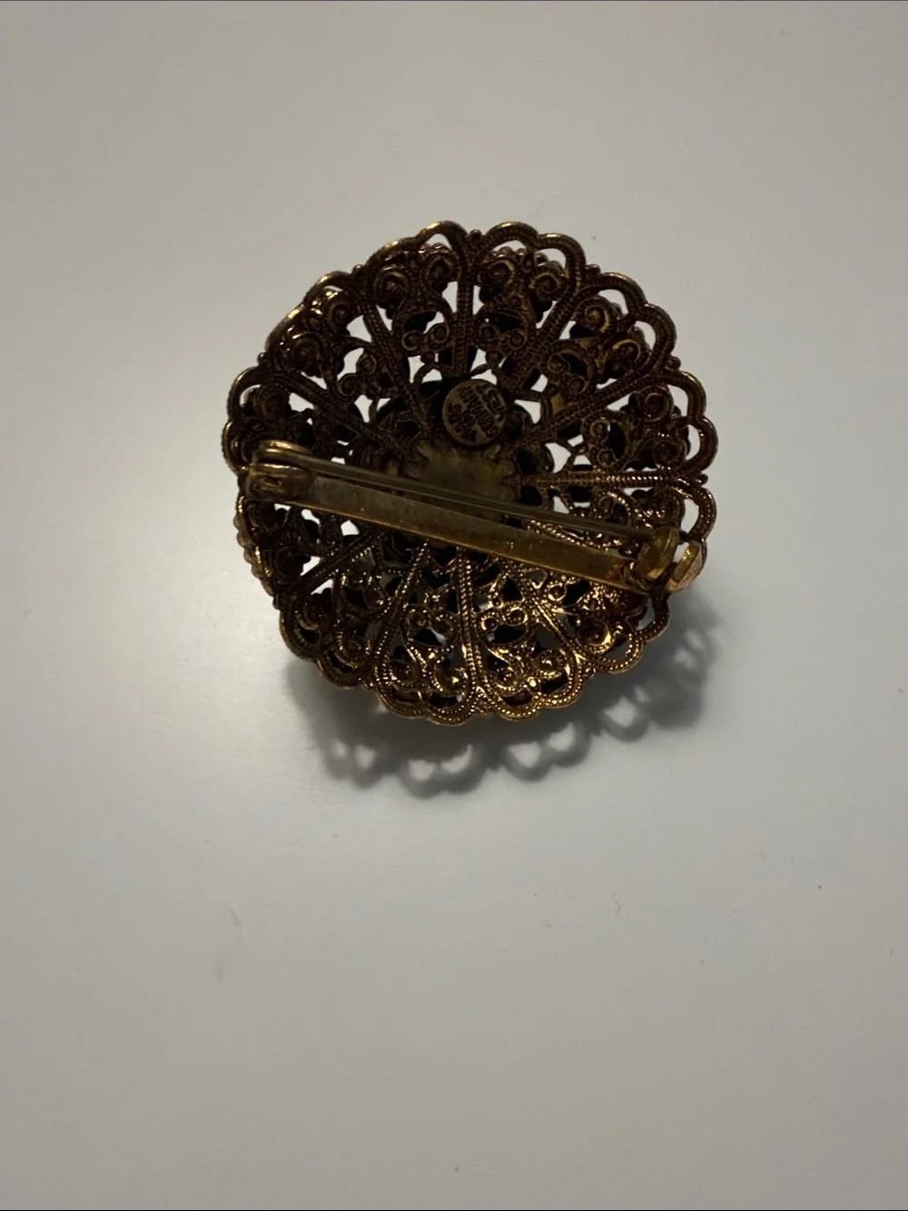 Gold-Tone Green Cabochon Floral Brooch - Women Jewelry